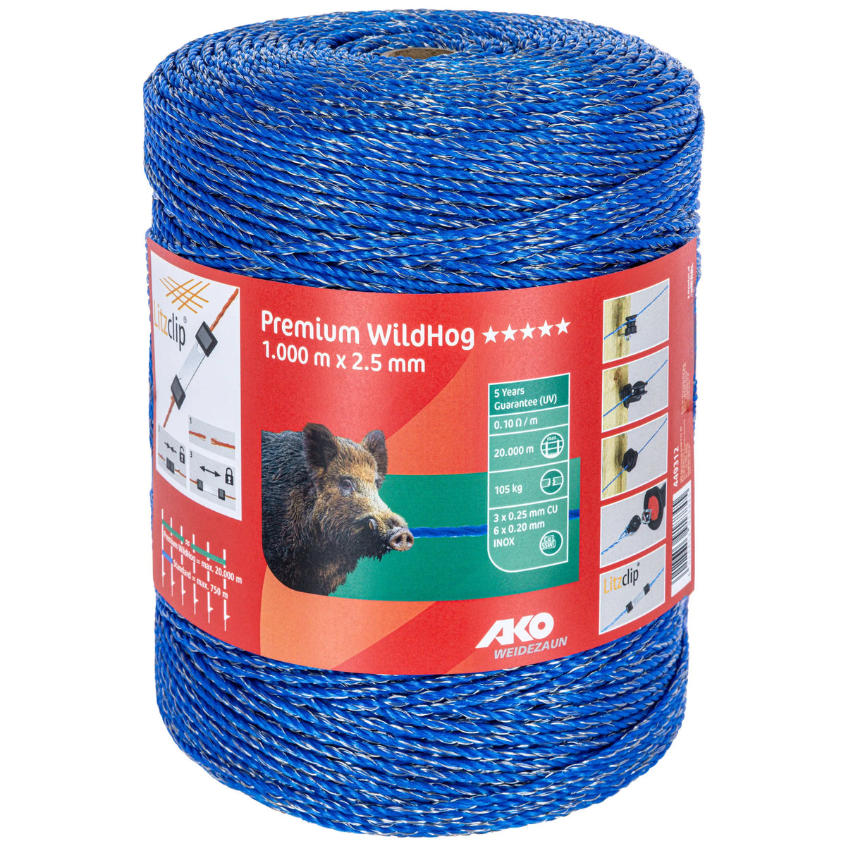 Premium Wildhog Polytråd  Blå 2,5mm | 0,1 Ω/m | För viltavvisning