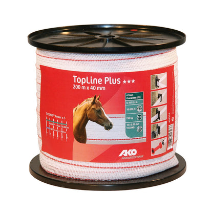 AKO elband TopLine Plus, 40 mm 200 m vit/röd
