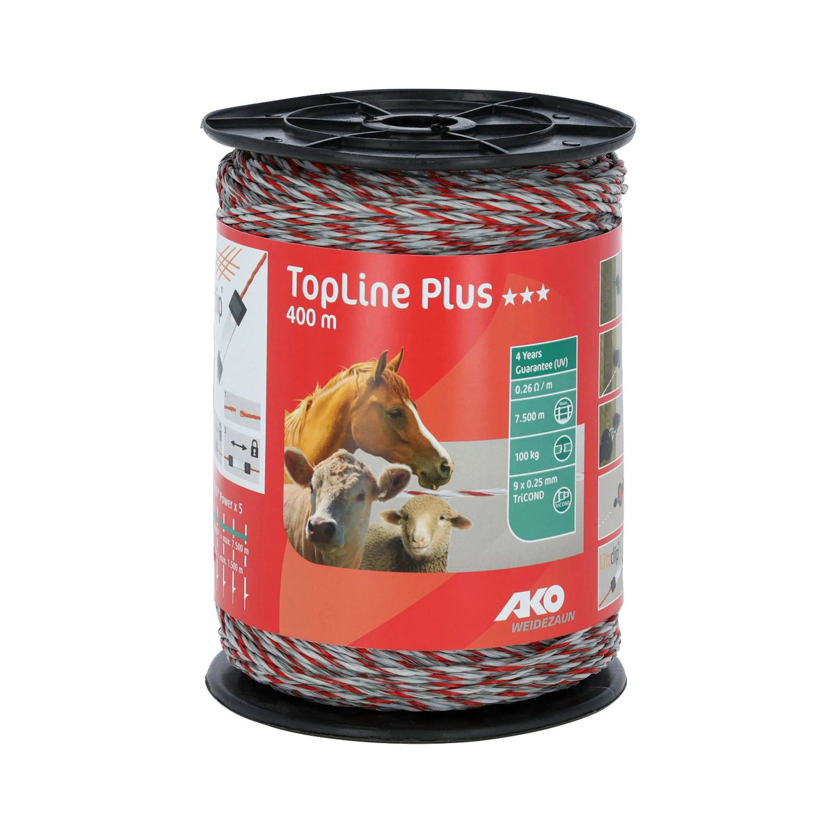 AKO polytråd TopLine Plus 400 m vit/röd med TriCOND eltråd