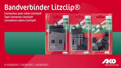 AKO Bandskarv Litzclip® – 12,5 / 20 / 40 mm elstängselband (5-pack)